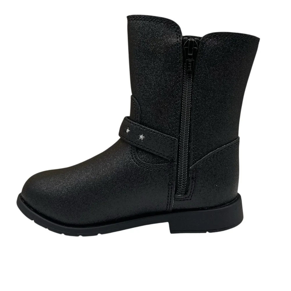Stride Rite Toddler Girls Lizz Mid Calf Boots Size 9 WIDE Black Shimmer Easy On